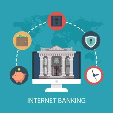 Internet banking concept. Vector illustration in flat design. Illustrazione stock
