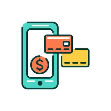 Internet banking mobile application in smartphone color line icon. Pictogram  Stock Illustration