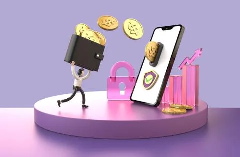Internet Banking protection security 3D illustration Illustrazione stock