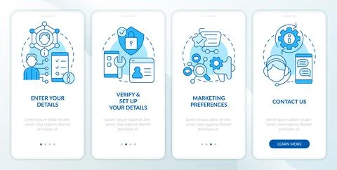Internet banking registration guide blue onboarding mobile app screen 스톡 일러스트