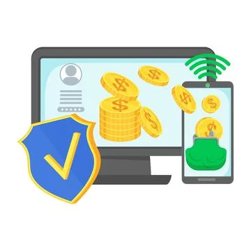 Internet banking. Secure online payments. Money transfer using computer. Illustrazione stock