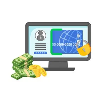 Internet banking. Secure online payments. Money transfer using computer. Stock Illustration