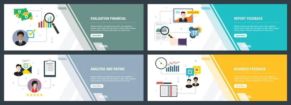 Internet banner set of evaluation, analysis, rating  and feedback in business Stock Illustration