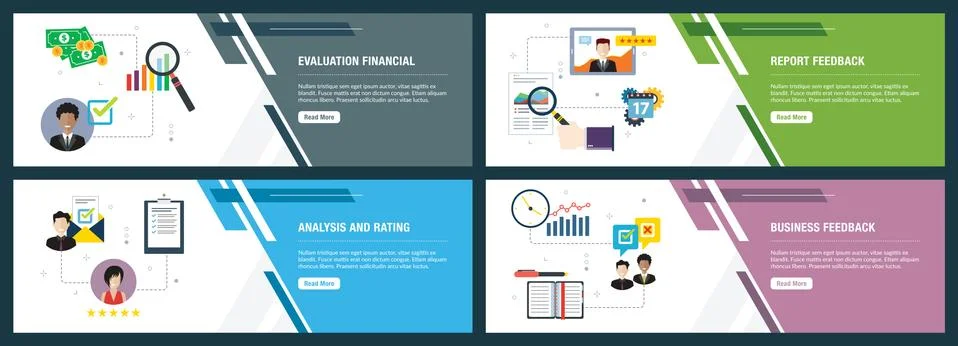 Internet banner set of evaluation, analysis, rating  and feedback in business Illustrazione stock