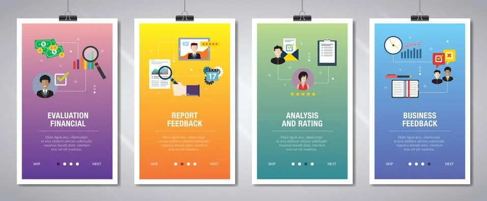 Internet banner set of evaluation, analysis, rating  and feedback in business Stock Illustration