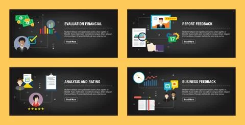 Internet banner set of evaluation, analysis, rating  and feedback in business Stock Illustration