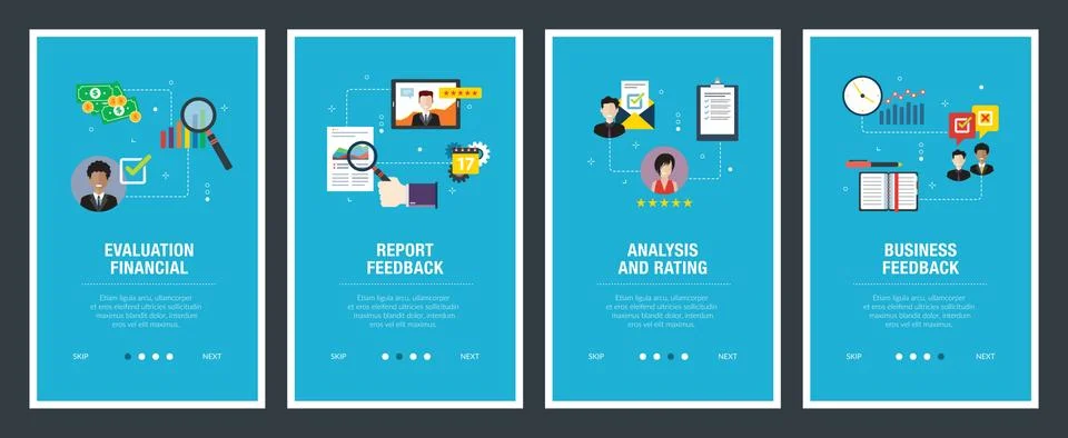 Internet banner set of evaluation, analysis, rating  and feedback in business Stock Illustration
