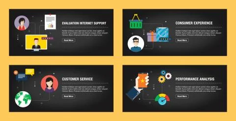 Internet banner set of evaluation, customer service and performance analysis  Stock Illustration