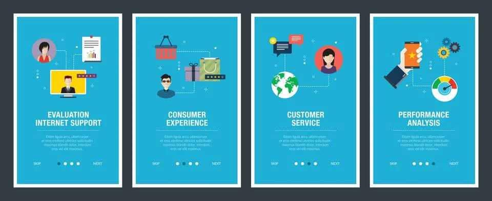 Internet banner set of evaluation, customer service and performance analysis  Stock Illustration