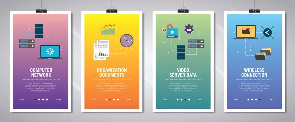 Internet banner set of technology, internet and computers icons. Illustrazione stock