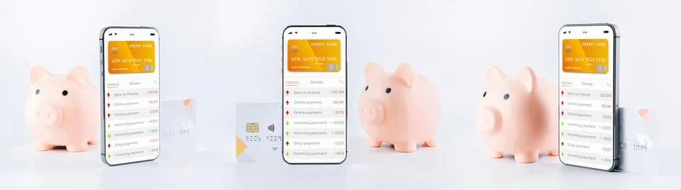 Internet based banking collection. Mobile phone with internet online bank app Foto stock
