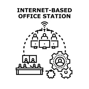 Internet based office station remote working concept 스톡 일러스트