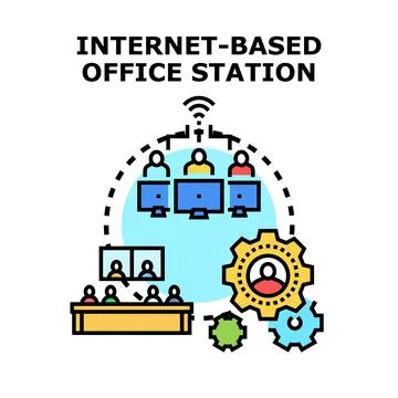 Internet based office station remote working concept Stock Illustration