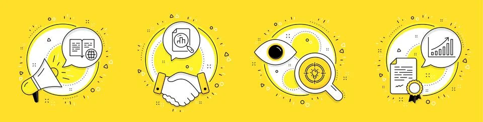 Internet book, Analytics graph and Idea icons set. Graph chart sign. Web page 库存插图