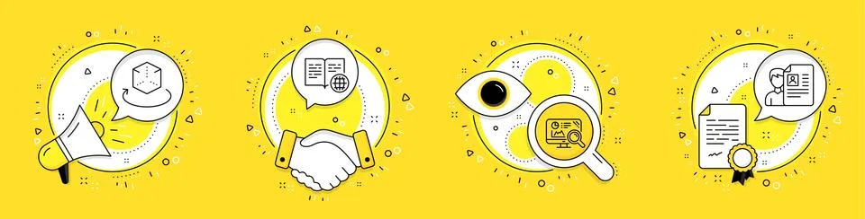 Internet book, Augmented reality and Seo analytics icons set. Job interview sign Stock Illustration