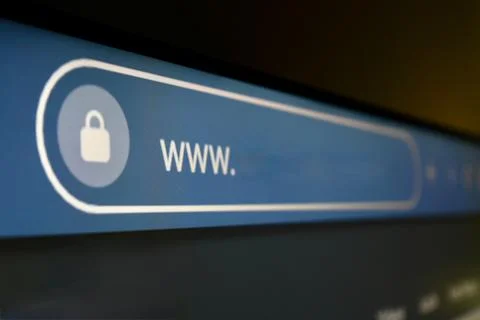 Internet browser address bar on dark background close up Fotos de archivo