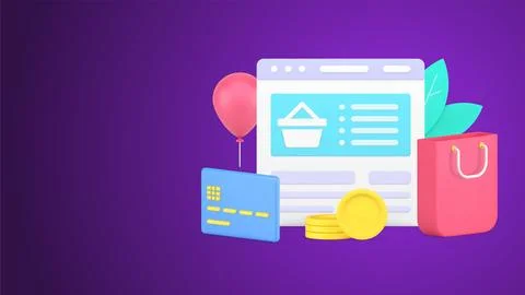 Internet browser computer screen with digital store website user interface 3d Stock Illustration