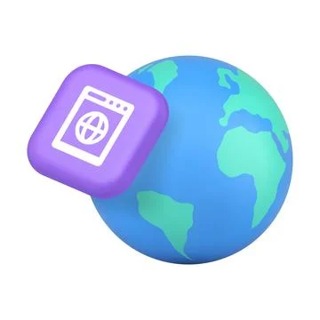Internet browser global search website cyberspace connection 3d icon realisti Stock Illustration