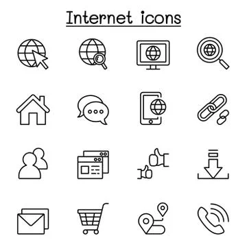 Internet browser icon set in thin line style イラスト素材