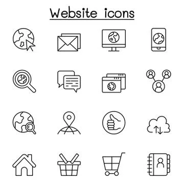 Internet, browser, website icon set in thin line style Illustrazione stock