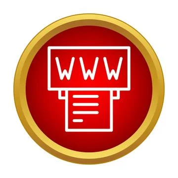 Internet browser window displaying www icon in red button Illustrazione stock