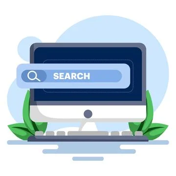 Internet browsing concept with Laptop with search engine icon concept Stock Illustration