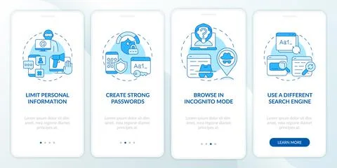 Internet browsing safety tips onboarding mobile app page screen Illustrazione stock