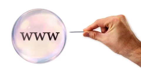 Internet bubble about to explode by a needle Stock Illustration