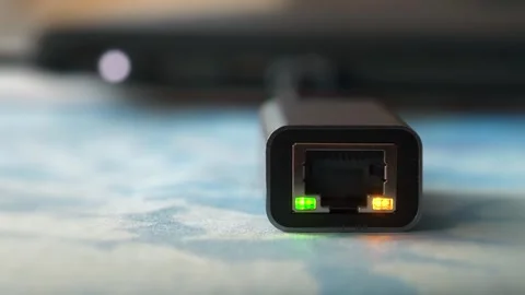 Internet cable adapter without Ethernet cable with green and yellow LED Stock Footage 277137462