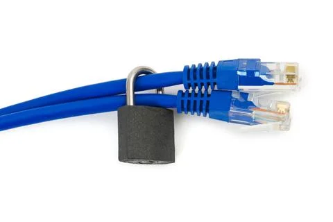 Internet cable and lock Internet cable and lock isolated on white backgrou... 스톡 사진