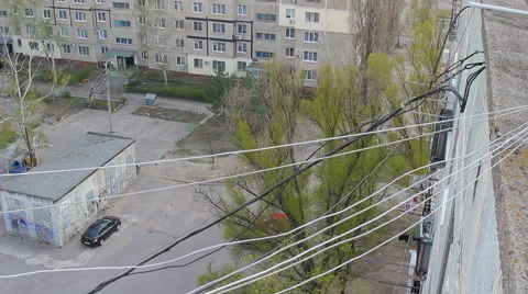 Internet cable between residential buildings Stock Footage 58802661