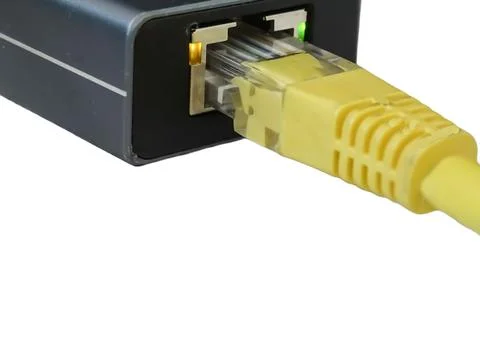 Internet cable connected to a multi-functional USB-C Hub station, Ethernet Фото
