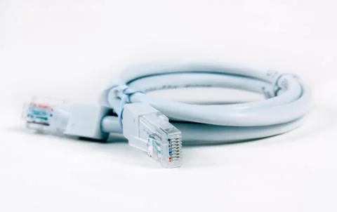 Internet cables closeup on white Stock Photos