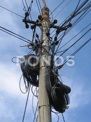 Internet Cables Hang on Pole