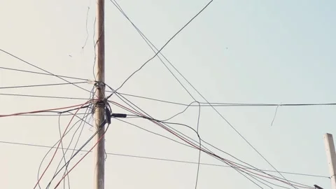 Internet cables on pole at old delhi, 4k footage Stock Footage 332557869