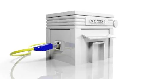 Internet cafe building icon with internet access plug isolated Ilustración de archivo