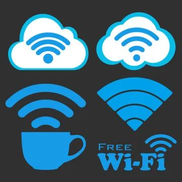 Internet cafe free wifi vector icons set. Stockillustratie