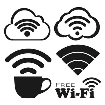 Internet cafe free wifi vector icons set. 스톡 일러스트