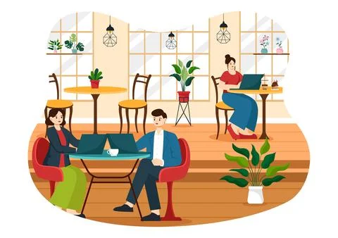 Internet Cafe Vector Illustration with Building for Young People Playing Ga.. Ilustración de archivo