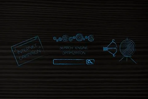 Internet campaign pop-up message next to search engine optimization mechanism イラスト素材