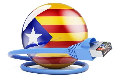 Internet, Catalonia, Catalan, lan, cable, flag, provider, networking, net, 3d Stock Illustration