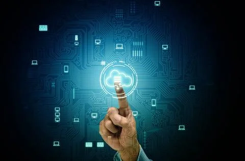  internet cloud computer network concept Businessman pointing a cloud stor... Stock Photos