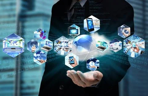  Internet Cloud Computing Businessman is showing the power of the internet... Fotos Stock