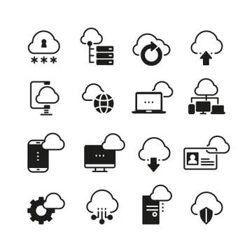Internet cloud computing vector icon set Illustrazione stock