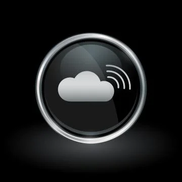 Internet cloud icon inside round silver and black emblem Stock Illustration