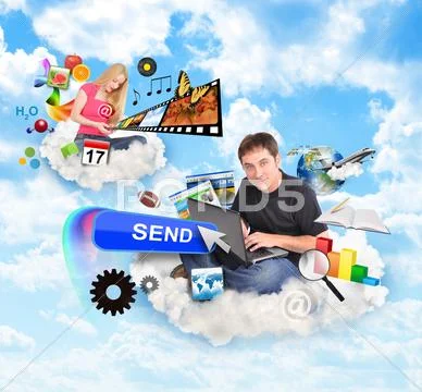 Internet cloud people with technology icons Stock Photos