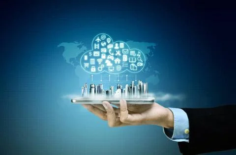  internet cloud server application and hosting on virtual network conceptu... Stock Photos