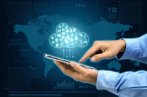  internet cloud server application and hosting on virtual network conceptu... 스톡 사진