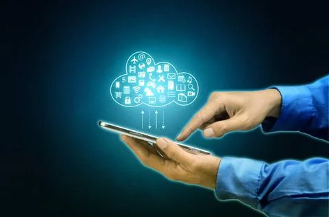  internet cloud server application and hosting on virtual network conceptu... Stock-Fotos
