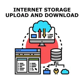 Internet cloud storage concept uploading and downloading data Stock Illustration